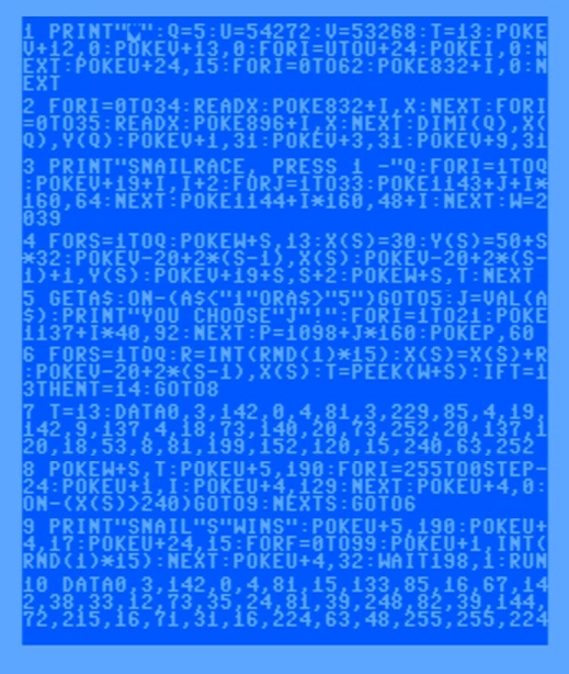 SNAILRACE Code on C64