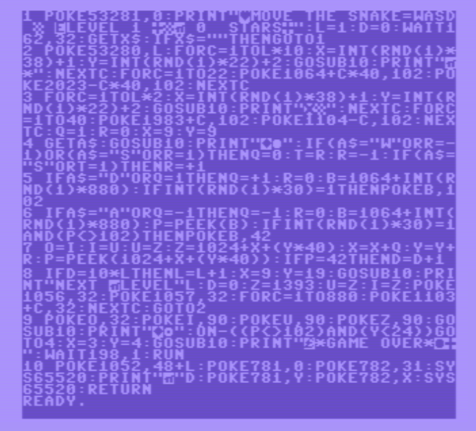 SNAKESTAR Code on C64